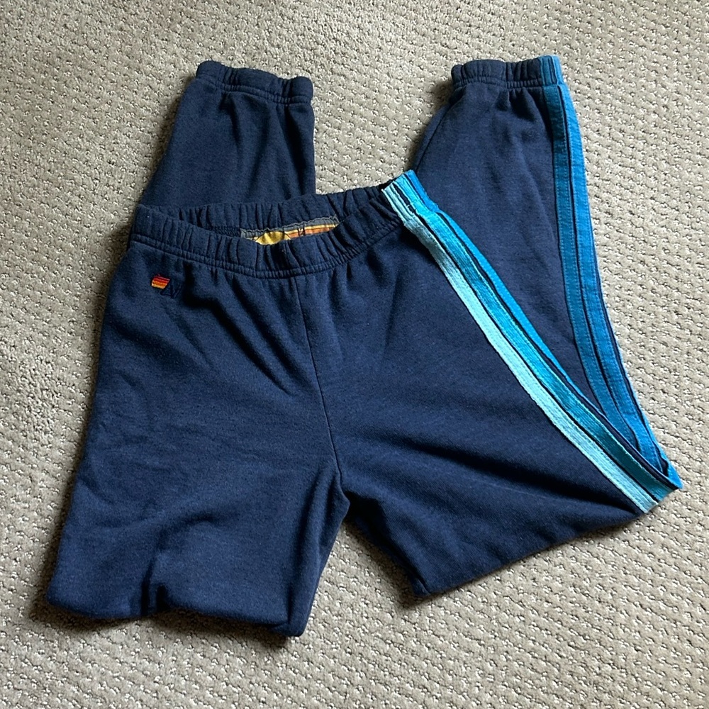Aviator Nation Unisex Kids 5 Stripe Sweatpants Size 12 Blue